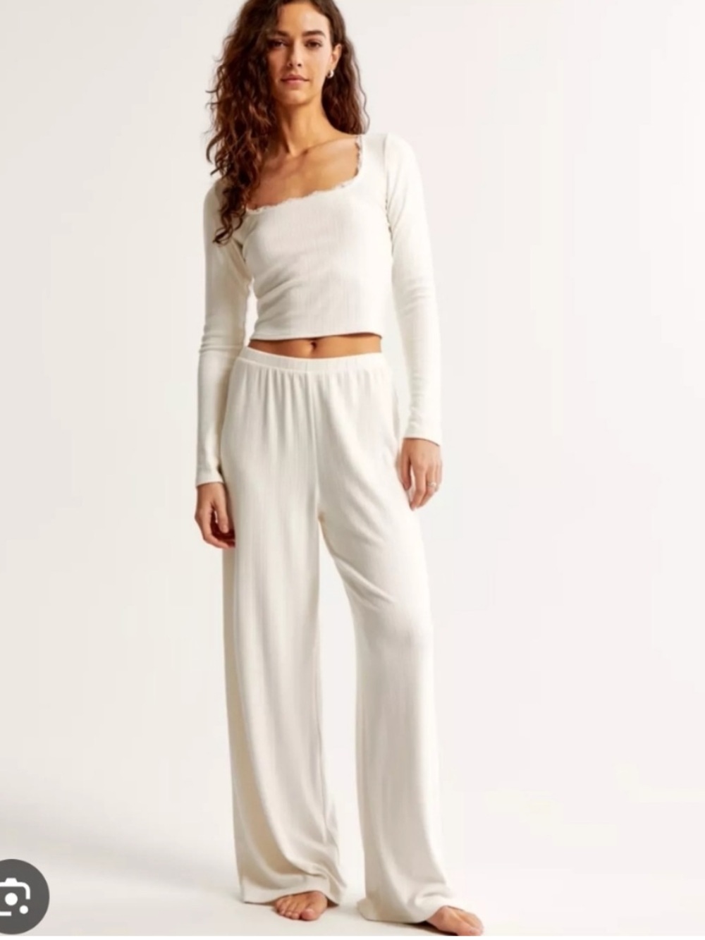 Abercrombie & Fitch Cream Ribbed Lounge Top